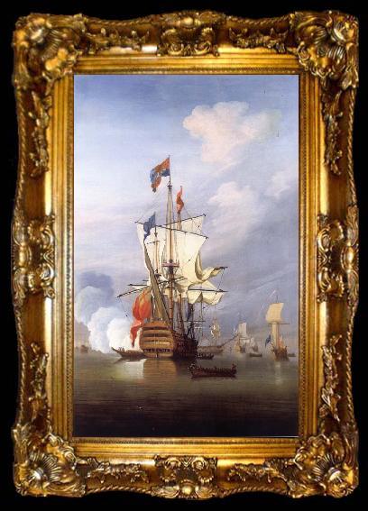 framed  Monamy, Peter The First-rate ship Royal Sovereign stern  quarter view,in a calm, ta009-2